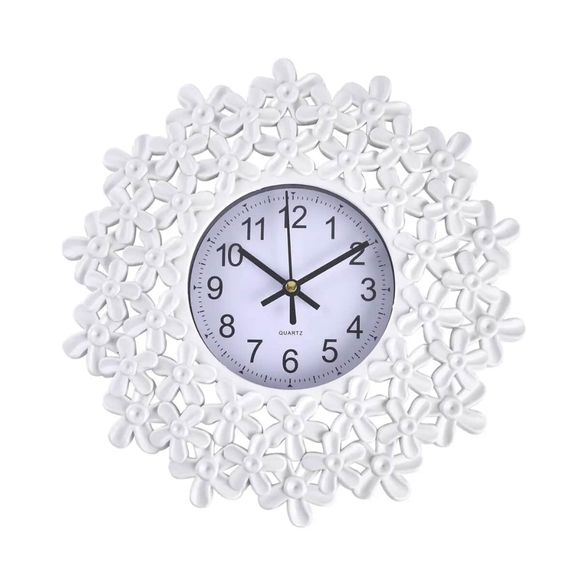 White Embossed Floral Design Clock Battery Operated - NWOB - Picture 1 of 6
